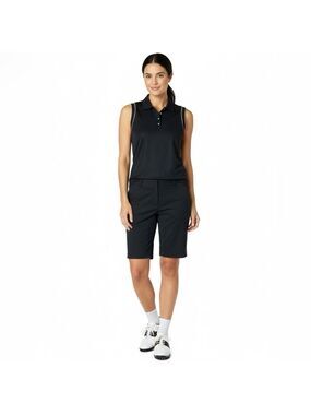 EP PRO Golf Sleeveless Polo Shirt Easy Care Poly Black with Pale Yellow Trim XL